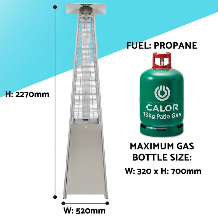 Pyramid Gas Patio Heater 13kW For Commercial & Domestic Use, Stainless Steel - DG99