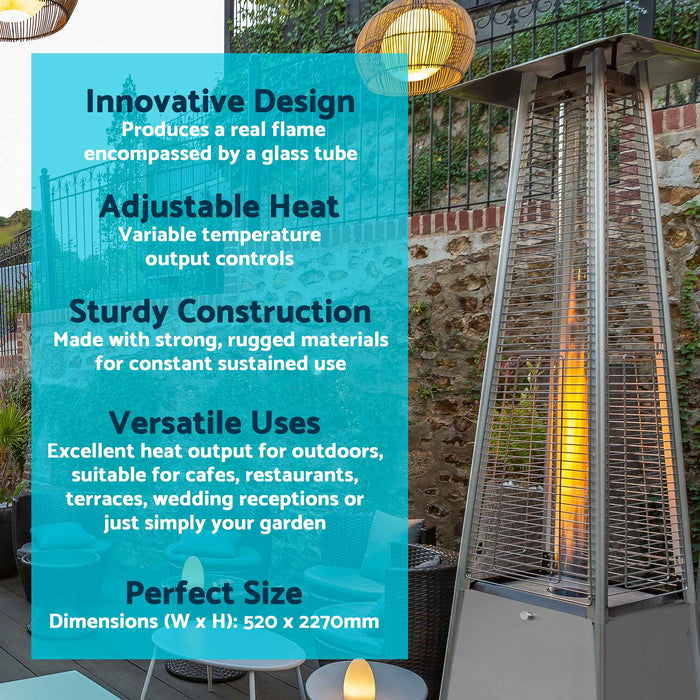 Pyramid Gas Patio Heater 13kW For Commercial & Domestic Use, Stainless Steel - DG99