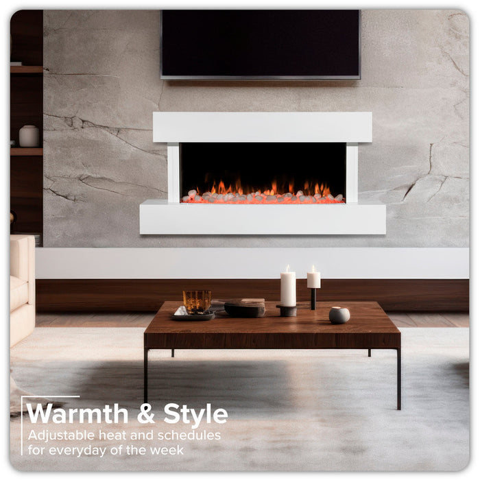 Baridi 46" Electric Fireplace, Wall Mounting with LED Flame Effects, White - DH113