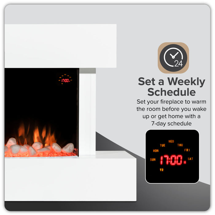 Baridi 46" Electric Fireplace, Wall Mounting with LED Flame Effects, White - DH113