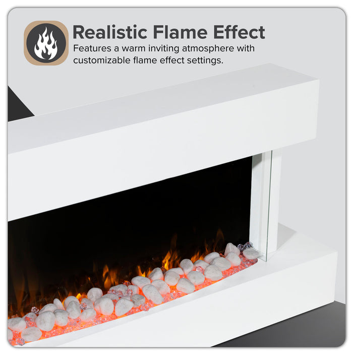 Baridi 46" Electric Fireplace, Wall Mounting with LED Flame Effects, White - DH113