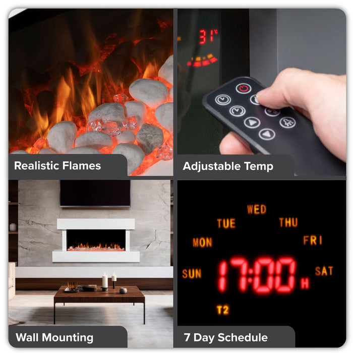 Baridi 46" Electric Fireplace, Wall Mounting with LED Flame Effects, White - DH113
