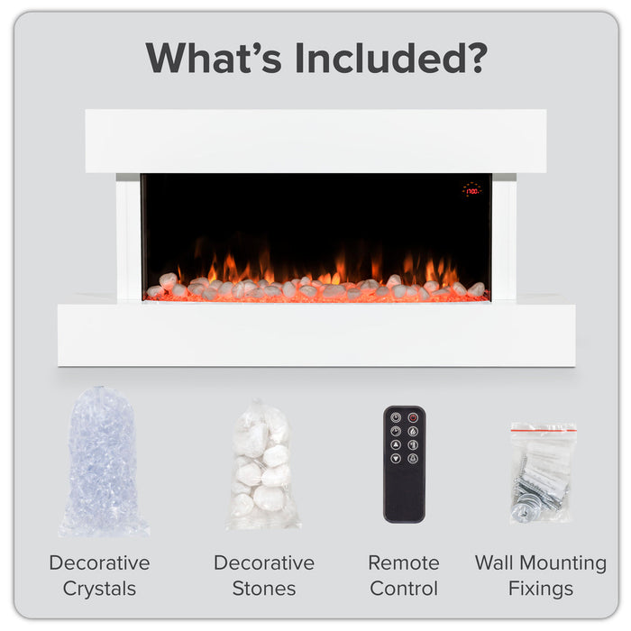 Baridi 46" Electric Fireplace, Wall Mounting with LED Flame Effects, White - DH113