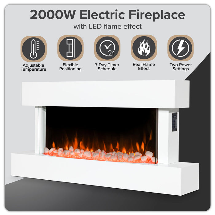 Baridi 46" Electric Fireplace, Wall Mounting with LED Flame Effects, White - DH113