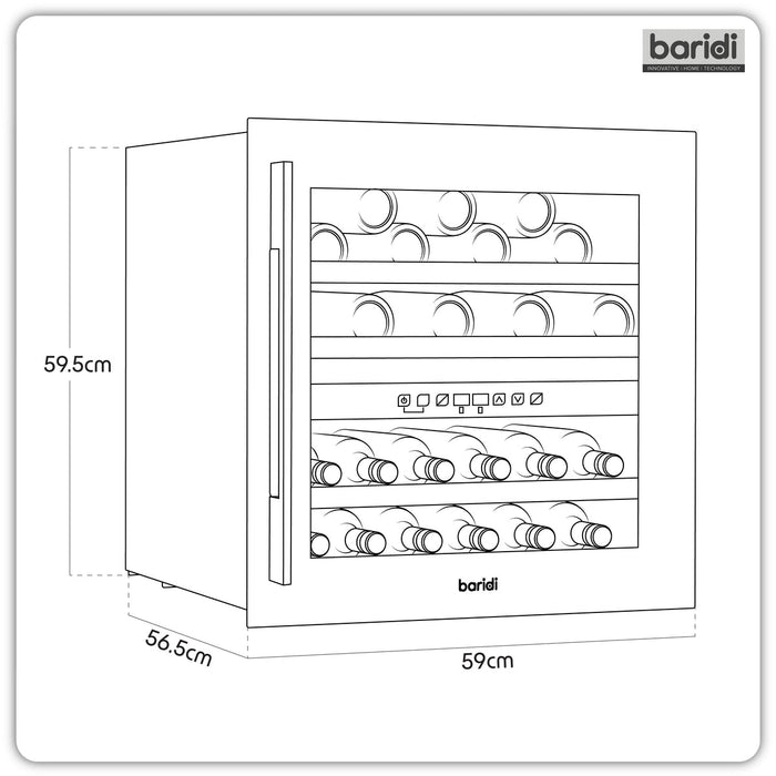Baridi 60cm Built-In 36 Bottle Dual Zone Wine Cooler with Beech Wood Shelves - Black - DH117