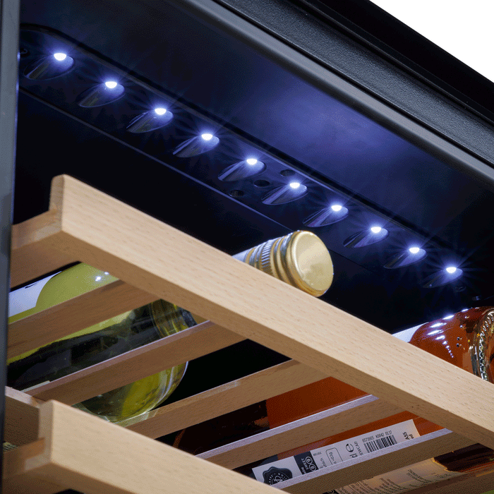 Baridi 60cm Built-In 57 Bottle Dual Zone Wine Cooler with Beech Wood Shelves - Black - DH118