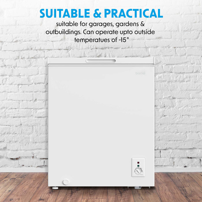 Baridi Freestanding Chest Freezer, 142L, Garage and Outbuilding Safe, Adj. Thermostat, White - DH120