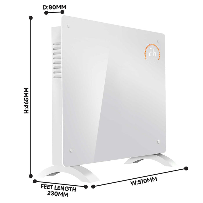 Baridi Electric Glass Panel Heater, 1000W, 24/7 Timer, Wi-Fi Enabled, Remote Control, White - DH136