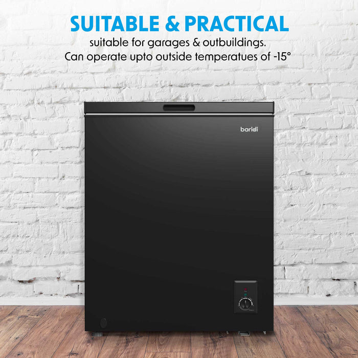 Baridi Freestanding Chest Freezer, 142L, Garage and Outbuilding Safe, Adj. Thermostat, Black - DH152