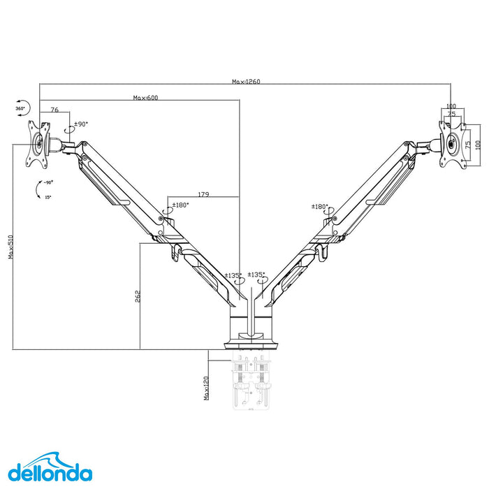 Double Monitor Arms, Adjustable & Rotating 9kg Load Capacity, 17-32" Screens - White - DH27
