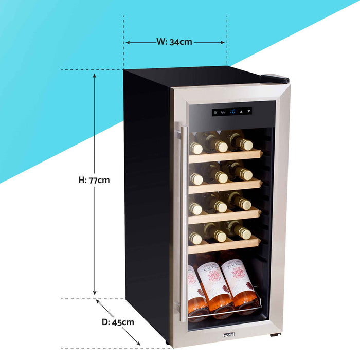 Baridi 18 Bottle Wine Cooler Fridge with Touch Screen Controls & LED Light, Stainless Steel - DH29