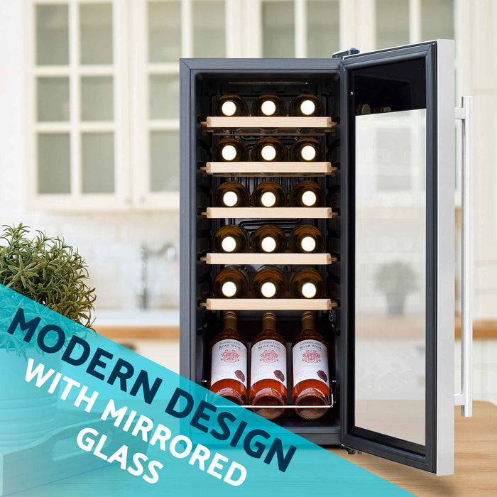 Baridi 18 Bottle Wine Cooler Fridge with Touch Screen Controls & LED Light, Stainless Steel - DH29