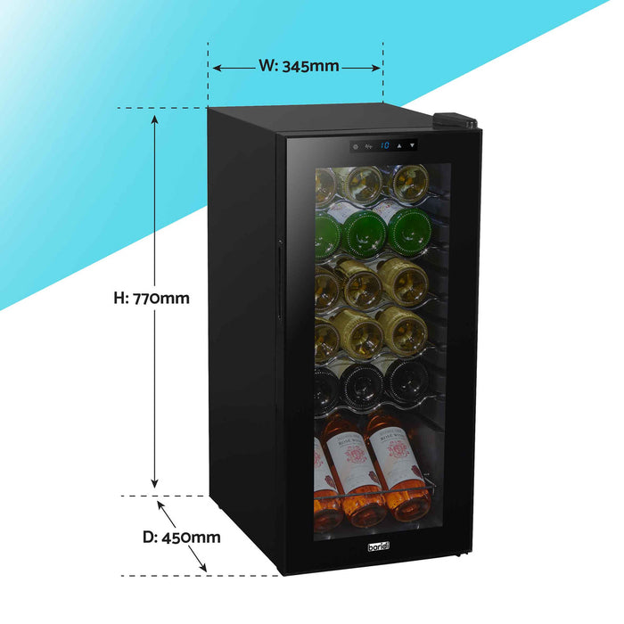 Baridi 18 Bottle Wine Cooler Fridge with Digital Touch Screen Controls & LED Light, Black - DH6