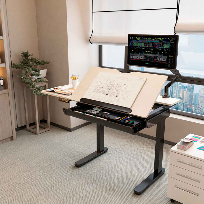 Electric Standing Drafting Desk, Drawing Sit/Stand Table with 0°-40° Tilt & Drawer - DH71