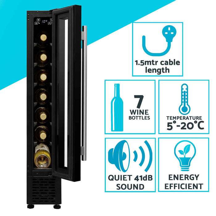Baridi 7 Bottle 15cm Slim Wine Cooler with Digital Touch Screen Controls - Black - DH76