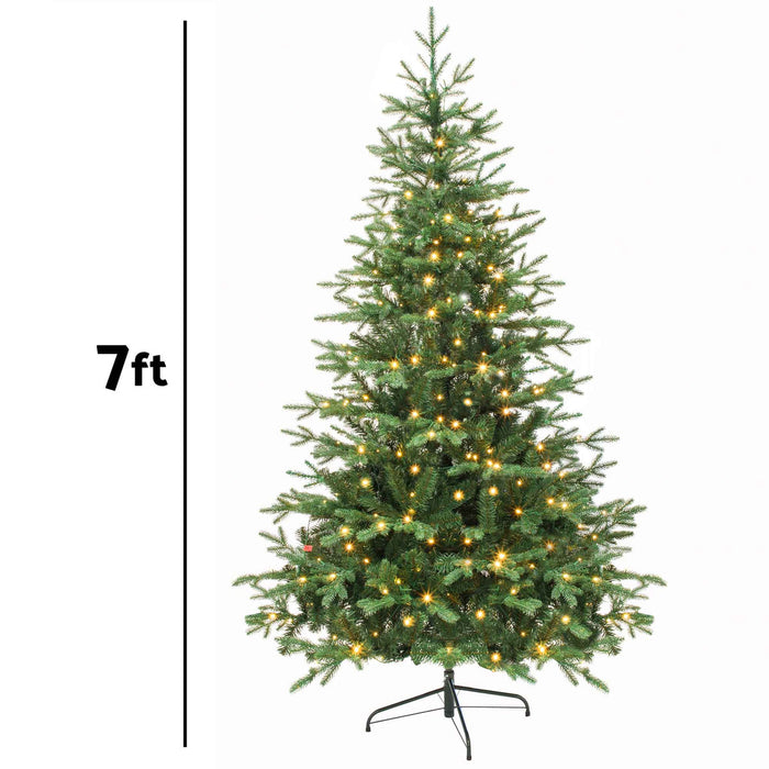 Pre-Lit 7ft Hinged Christmas Tree with Warm White LED Lights & PE/PVC Tips - DH82