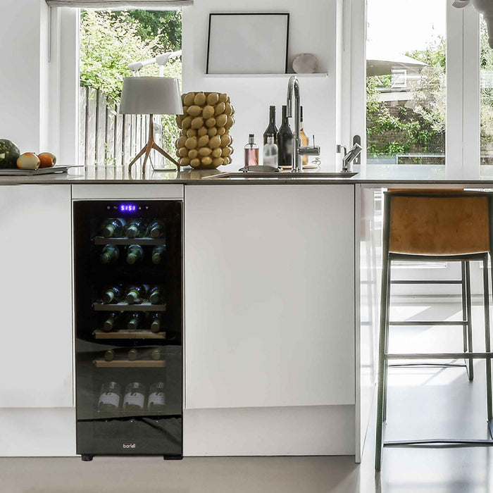Baridi 18 Bottle Dual Zone Wine Cooler, Fridge, Touch Screen Controls, Wooden Shelves, LED - DH89