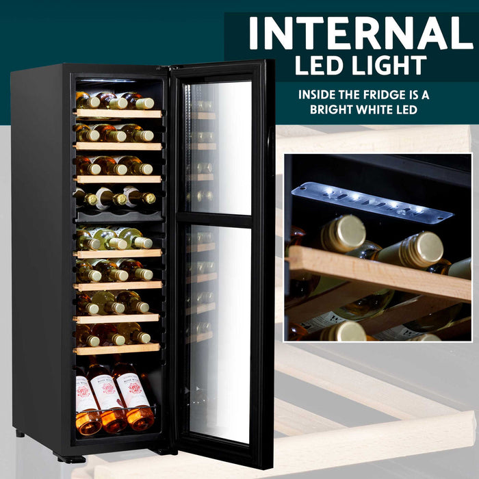 Baridi 27 Bottle Dual Zone Wine Cooler, Fridge, Touch Screen Controls, Wooden Shelves, LED - DH90
