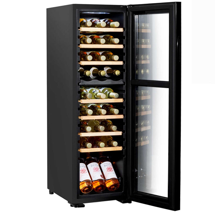 Baridi 27 Bottle Dual Zone Wine Cooler, Fridge, Touch Screen Controls, Wooden Shelves, LED - DH90