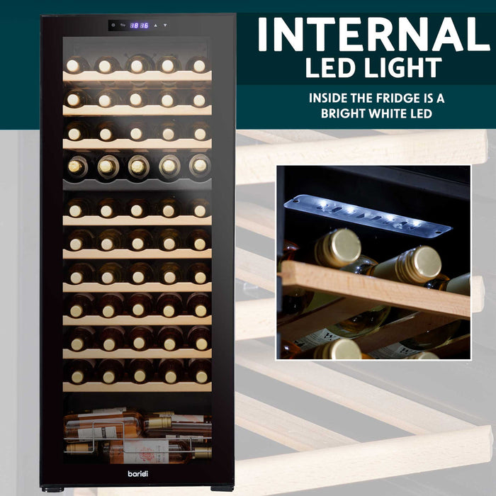 Baridi 55 Bottle Dual Zone Wine Cooler, Fridge, Touch Controls, Wooden Shelves, LED - DH93