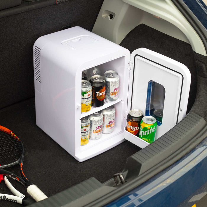 Baridi 15L Mini Fridge Cooler, 12V/230V, For Makeup, Cars, Bedrooms, Camping, White - DH94