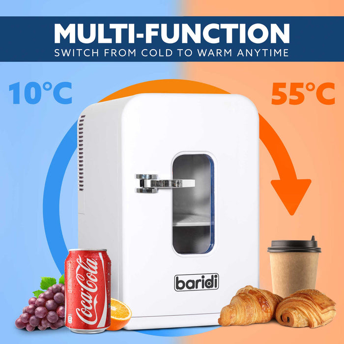 Baridi 15L Mini Fridge Cooler, 12V/230V, For Makeup, Cars, Bedrooms, Camping, White - DH94