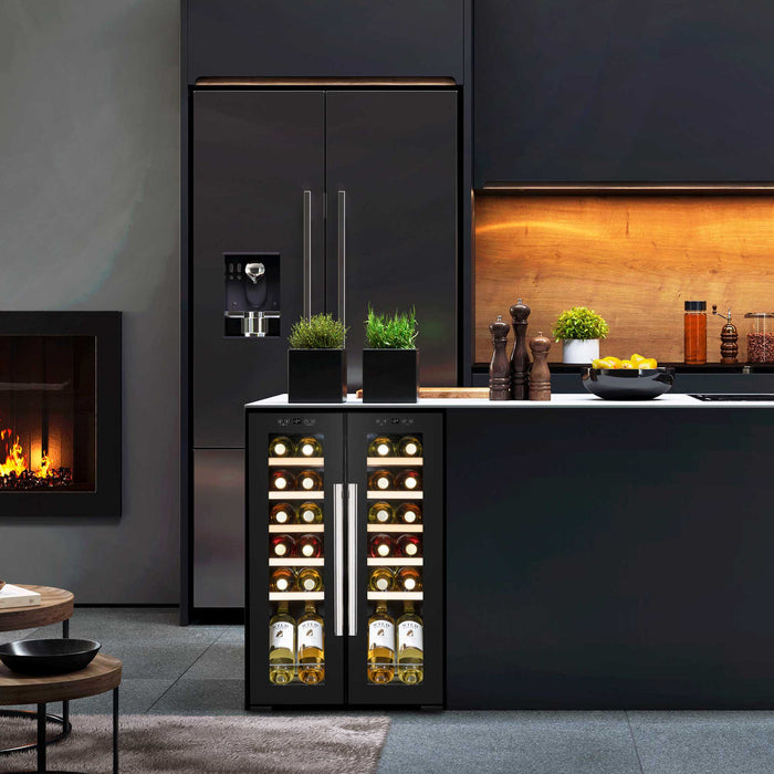 Baridi 24 Bottle Dual Zone Wine Cooler, Fridge, Touch Screen, LED Light, Mirror Glass Door - DH97
