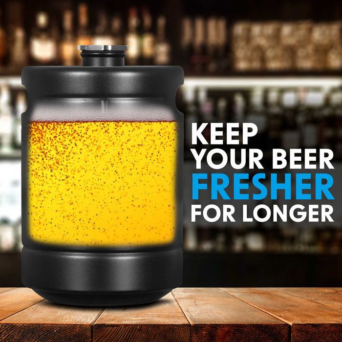 Baridi Stainless Steel Growler Keg 2L, Matte Black suitable for Soft Drinks and Beer- DH99