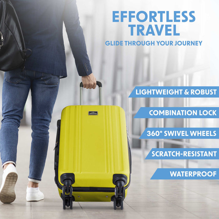 3-Piece Lightweight Luggage Suitcase Trolley Set ABS TSA Lock - Yellow - DL124
