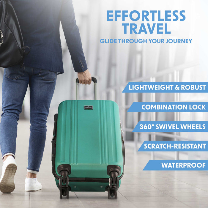 3-Piece Lightweight Luggage Suitcase Trolley Set ABS TSA Lock - Teal - DL126