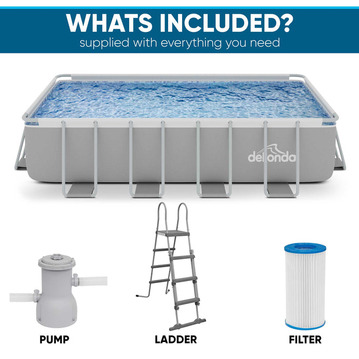18ft Deluxe Steel Frame Swimming Pool, Rectangular With Filter Pump - DL22