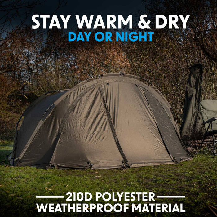2-Man Fishing Bivvy, Lightweight, Waterproof & UV Protection with Camping Chair & Adjustable Bedchair - DL143