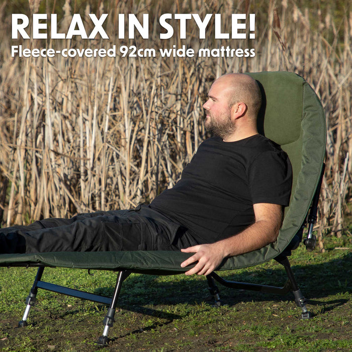 Deluxe Wide Adjustable Bedchair Fleece Mattress & Pillow 6 Adjustable Feet - DL78