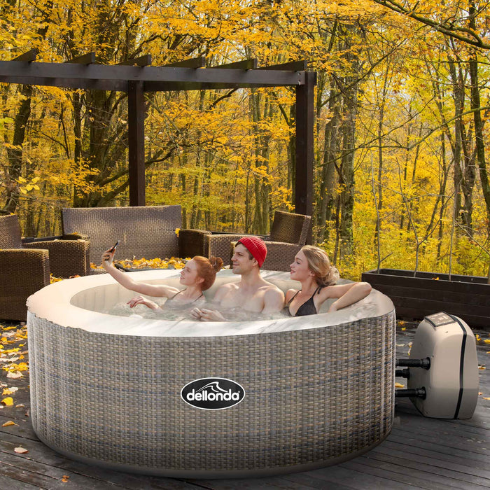 2-4 Person Inflatable Hot Tub Spa Starter Kit With Smart Pump - Rattan Effect - DL100